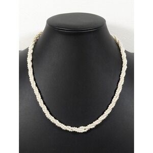 Vintage Faux Pearl Multi Strand Twist Collar Necklace Ivory 18"